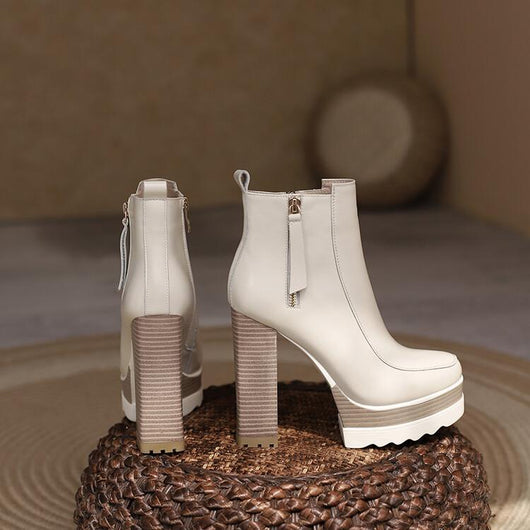 Botas Tobilleras Plataforma Gruesa Tacón Alto Punta Redonda para Commuter - Image 6