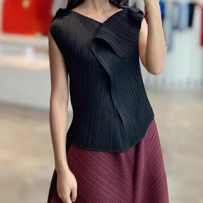 Blusa Plisada sin Mangas Cuello V - Cómoda y Versátil - Image 2