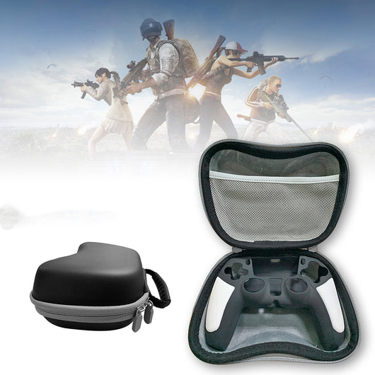 Black EVA storage bag for game controllers with a zipper closure and carrying handle. Inset shows a white controller inside. - Image 8