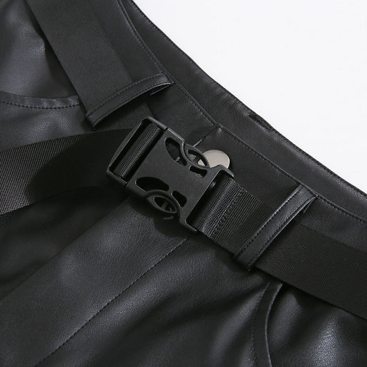 Pantalones de Cuero Talle Alto Rectos con Detalles Perforados Desmontables - Image 11