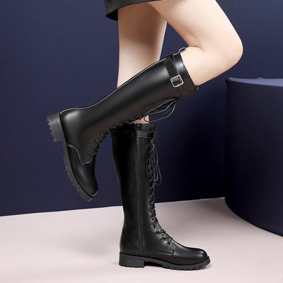 Botas Casuales de Encaje Tubo Largo y Punta Redonda - Image 10