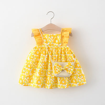 Vestido para Niña con Mangas Volantes + Bolsa Canasta de Bambú - Image 2