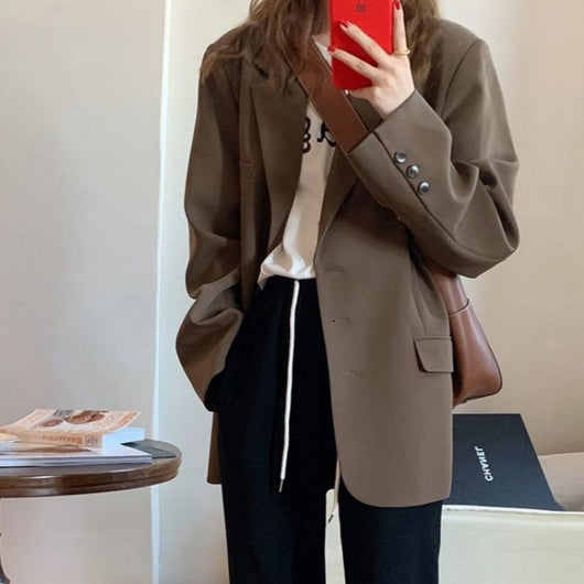 Blazer Marrón Coreano para Mujer - Diseño Elegante Primavera Otoño