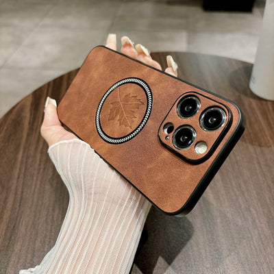 Funda Magnética para Celular en Cuero de Cordero con Diseño de Hoja de Arce - Image 7