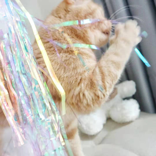 Plush heart cat wand toy with iridescent purple tassel and bow, alongside a blue heart variant. - Image 5