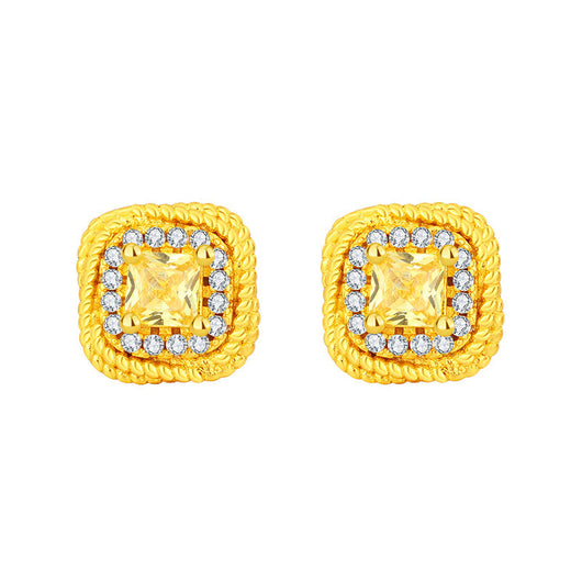 Women's gold-toned jewelry set with a ring, necklace, and stud earrings, each featuring a square yellow gemstone surrounded by small clear stones. - Image 7