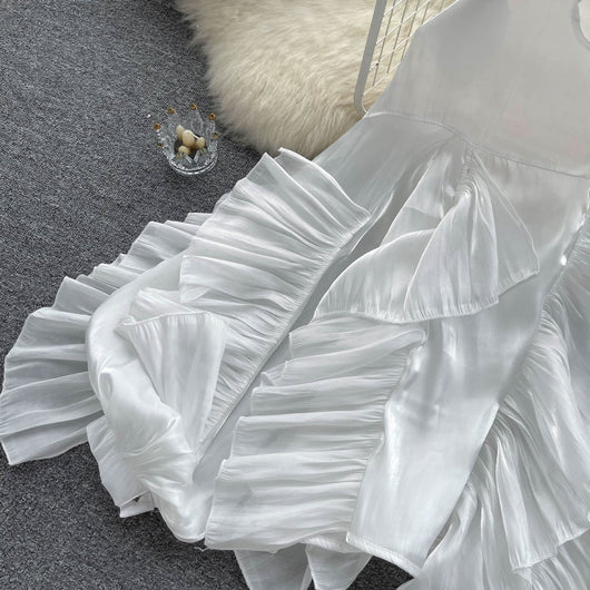 Blusa Larga de Gasa con Volantes Irregulares y Mangas Largas - Image 11