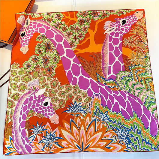 Pañuelo Cuadrado de Seda Twill Jirafa 90cm Enrollado a Mano para Mujer - Image 9