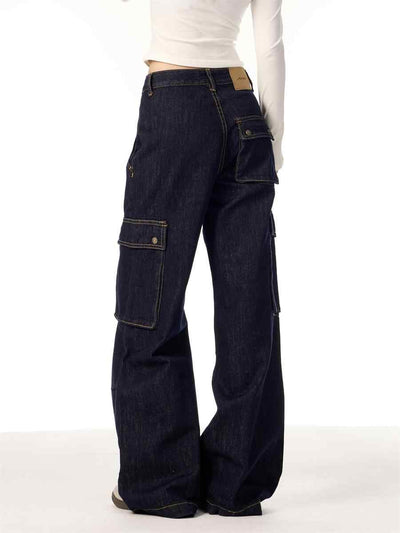 Pantalones Cargo Rectos de Pierna Ancha para Mujer con Múltiples Bolsillos - Image 3