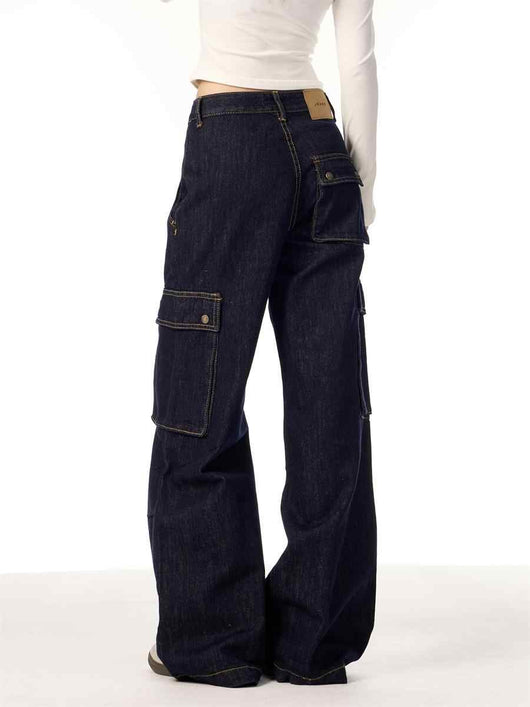 Pantalones Cargo Rectos de Pierna Ancha para Mujer con Múltiples Bolsillos - Image 3
