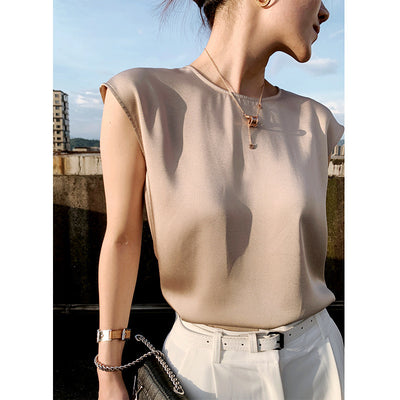 Blusa de Satén sin Mangas con Tirantes Finos - Cuello Redondo para Verano - Image 3
