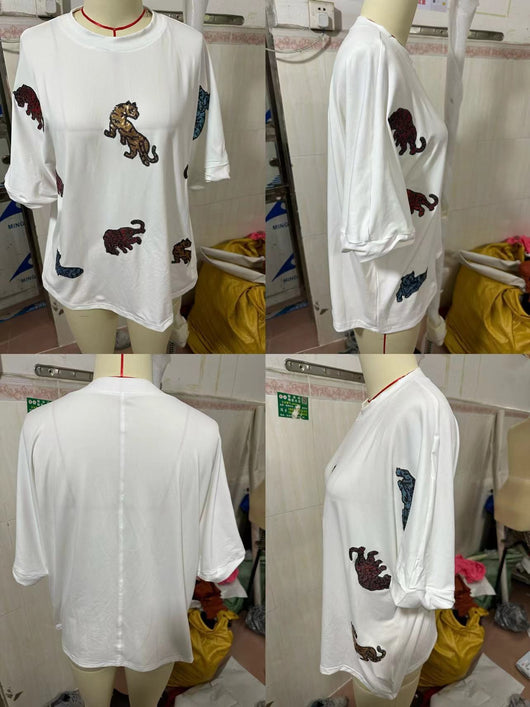 Blusa Tigre con Lentejuelas - Camiseta Holgada y Casual - Image 19