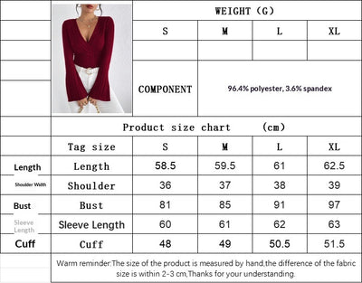 Blusa Base Layer Rojo Vino Cuello V Manga Acampanada Ajustada - Image 9