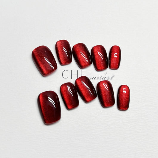 Pegatinas de Uñas Ojo de Gato Rojo Vino - Diseño Personalizado Hecho a Mano - Image 3