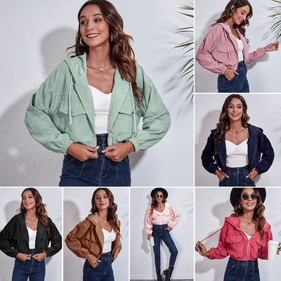 Chaqueta Corduroy con Capucha - Corte Holgado y Manga Larga
