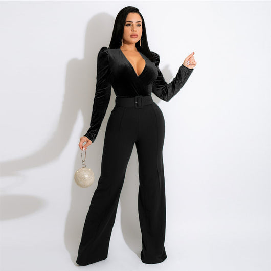 Jumpsuit Elegante con Escote V y Cordones - Diseño Moderno para Mujer