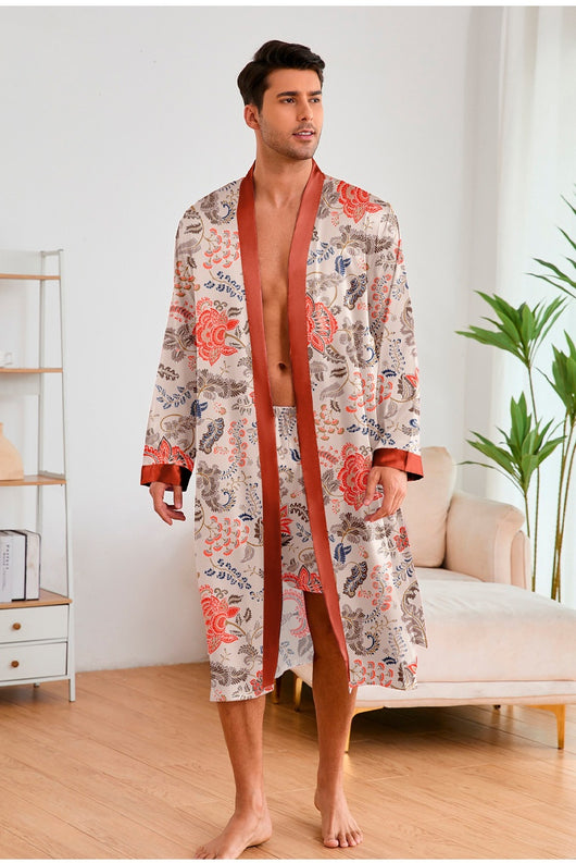 Bata Estampada para Hombre con Mangas Largas y Pantalón Corto - Image 46