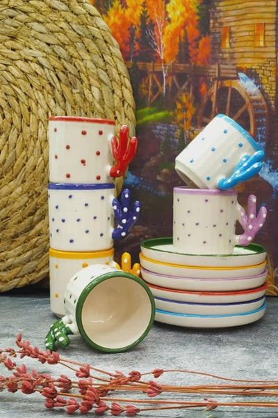 Juego de 6 Tazas Turcas Artesanales con Diseño Cactus Boho - Image 4