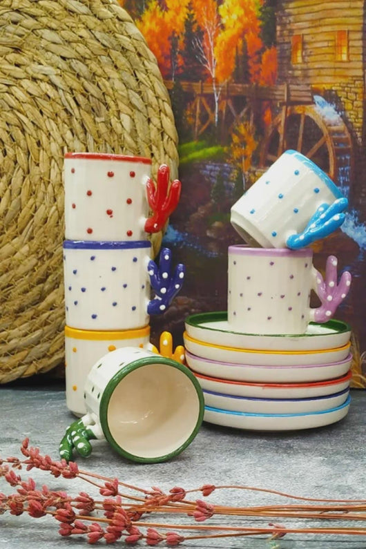 Juego de 6 Tazas Turcas Artesanales con Diseño Cactus Boho - Image 4