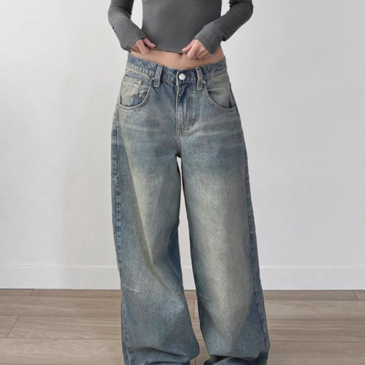 Jeans Sueltos Retro Vintage Lavados para Mujer
