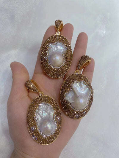 Baroque pearl necklace, ring, earrings, and bracelet set with gold-toned settings and sparkling accents. - Image 8