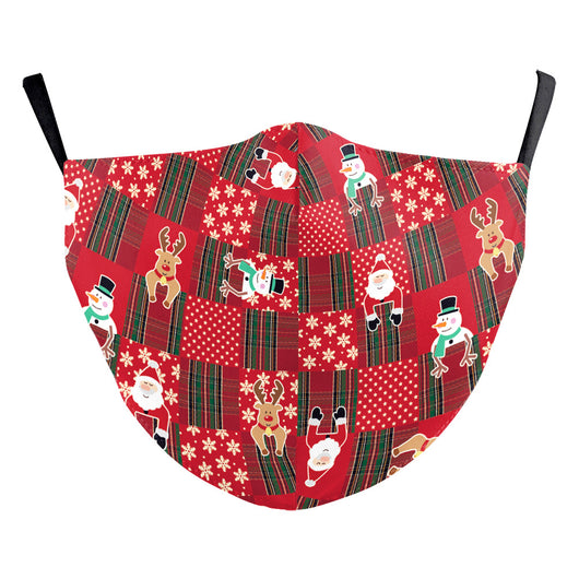 Red glitter protective face mask with a white mustache graphic and black ear loops, perfect for Christmas. - Image 7