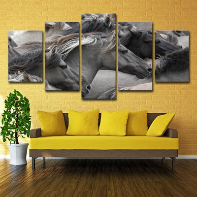 Cuadro Decorativo Grupo de Caballos Gris y Negro - Set de 5 Piezas para Sala y Dormitorio - Image 8