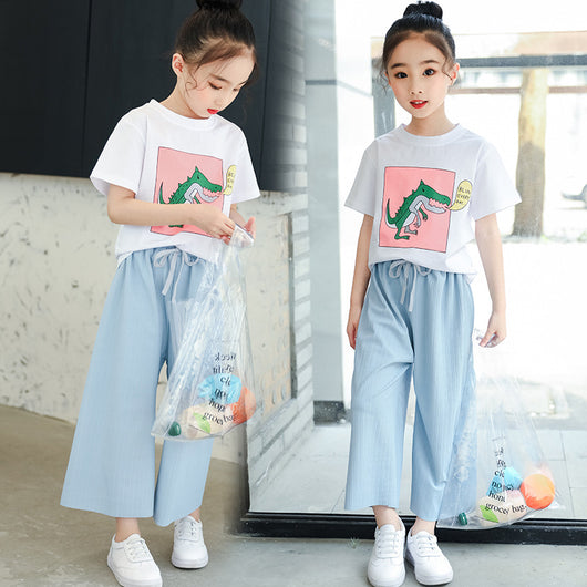 Conjunto Dos Piezas Estilo Occidental: Pantalón Ancho y Blusa Manga Corta