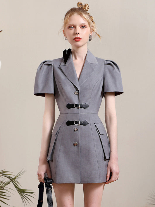 Vestido Elegante con Mangas Abullonadas y Cintura Ajustada - Image 6