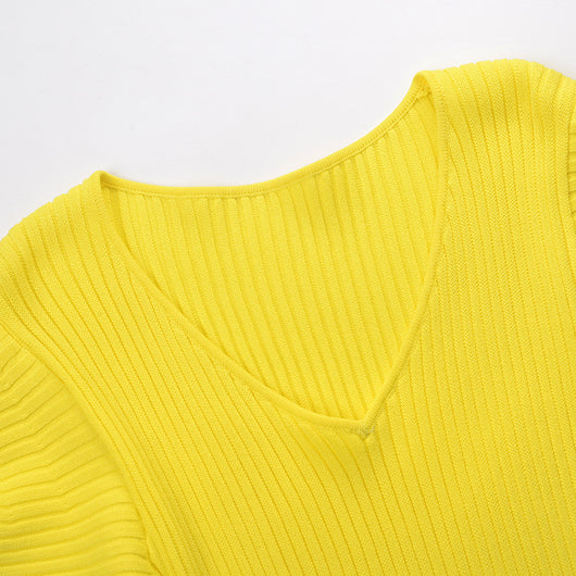 Blusa de Punto Escote en V con Mangas Abullonadas Holgadas - Image 11