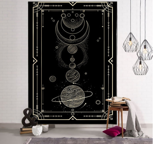 Tapiz de Tarot Witchcraft con Patrón Geométrico del Universo - Negro y Khaki - Image 12