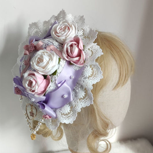 Sombrero Lolita Dulce con Encaje, Perlas y Moño - Image 8