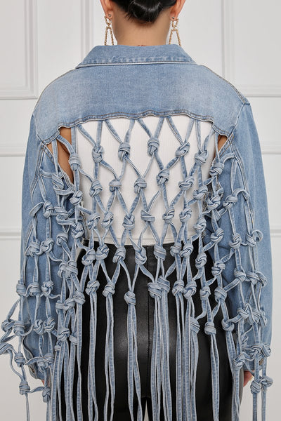 Chaqueta de Mezclilla con Espalda de Malla y Flecos - Image 5