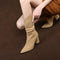 Botas Tobilleras Estilo Coreano con Tacón Grueso y Punta Afilada en Gamuza