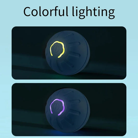 Blue smart pet toy ball with a glowing yellow power button, an electronic interactive toy for dogs and cats. - Image 3
