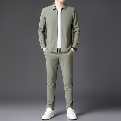 Conjunto de Dos Piezas para Hombre: Cardigan con Cierre y Pantalones Trendy Otoño