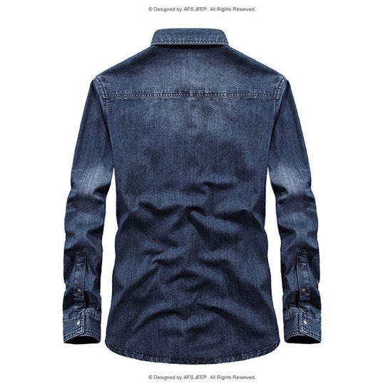 Camisa Denim Manga Larga para Hombre Talla Grande Cuello Solapa - Image 10