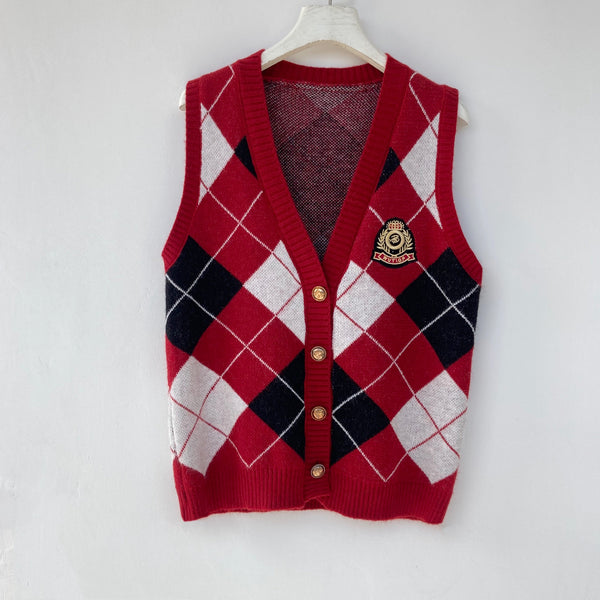 Chaleco Cardigan Cuadrille Estilo Universitario para Primavera y Otoño