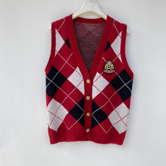 Chaleco Cardigan Cuadrille Estilo Universitario para Primavera y Otoño - Image 2