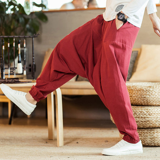 Pantalones de Lino Holgados Retro para Hombre Talla Grande - Image 8