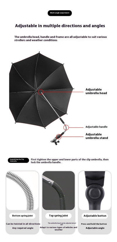 Sombrilla Parasol UV para Cochecito de Bebé - Protección Solar Negra - Image 30