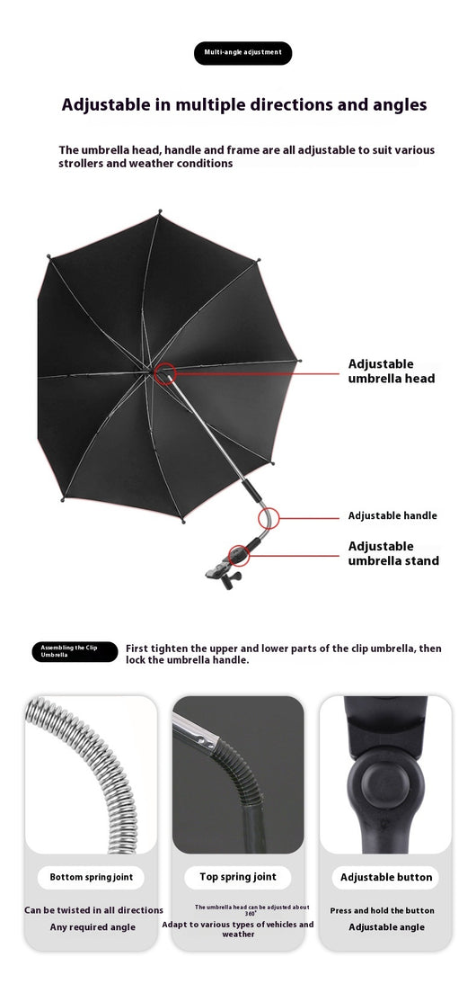 Sombrilla Parasol UV para Cochecito de Bebé - Protección Solar Negra - Image 30