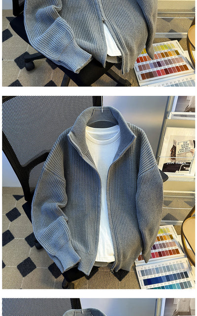 Cardigan Tejido Hip-Hop Retro con Cierre - Suéter Cálido para Hombre - Image 10