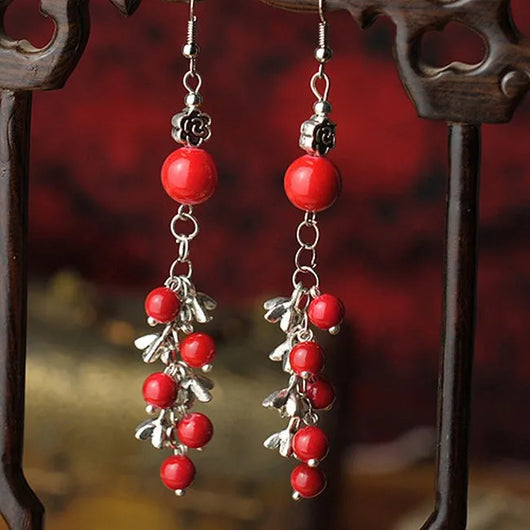 Aretes de Perla Roja con Cuentas de Plata - Estilo Étnico - Image 6