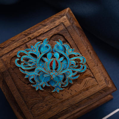 Broche Vintage con Flor de Loto Azul y Cierre de Pecho Esmaltado - Image 7