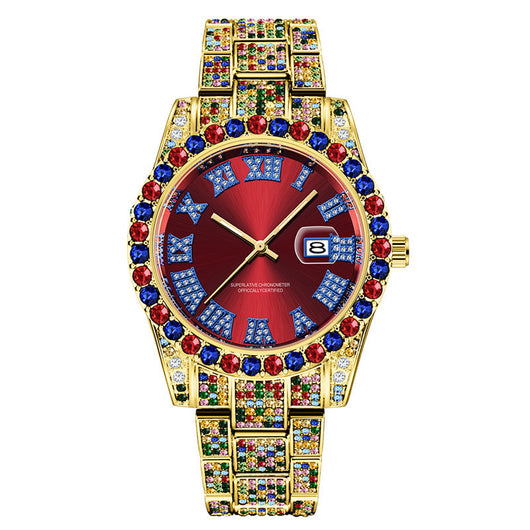Reloj Hip Hop para Hombre con Diamantes de Colores y Fecha - Image 7