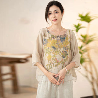 Blusa Suelta Estilo Chino Artística Talla Grande para Verano - Image 9