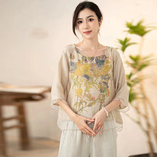 Blusa Suelta Estilo Chino Artística Talla Grande para Verano - Image 9