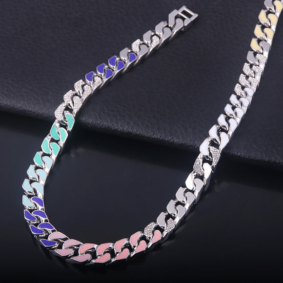 Cadena Cubana de Diamantes Multicolores Rap Hip Hop