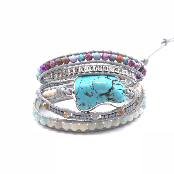 Pulsera Bohemia Turquesa con Trenzado de Cuero